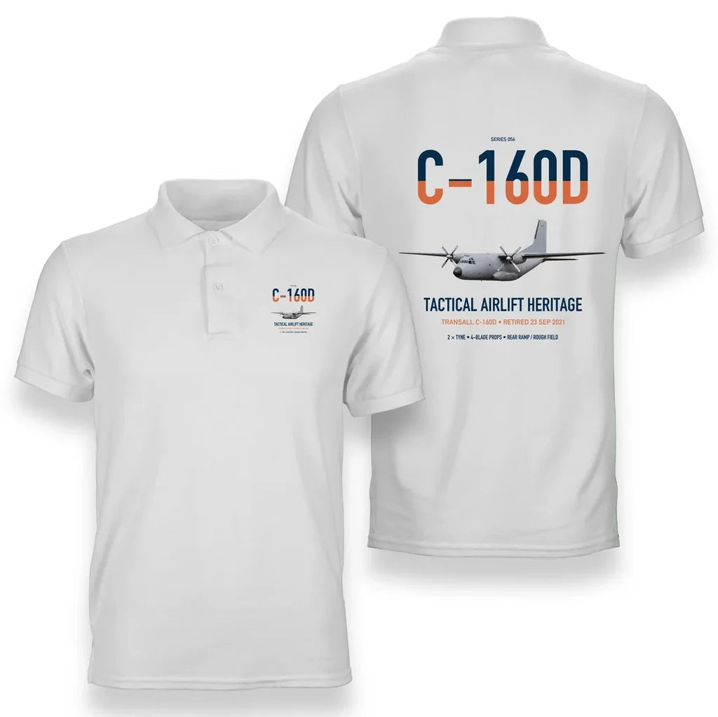 Transall C-160D design on white double-side polo t-shirt, double-side print