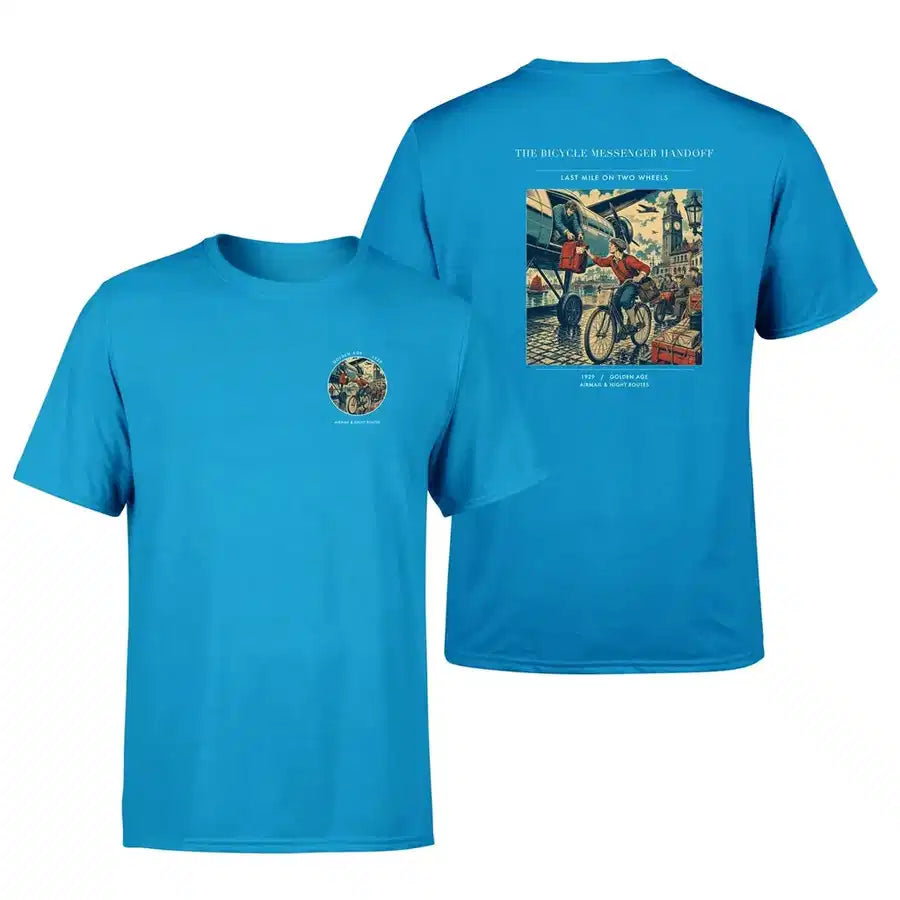 VINTAGE G4311 - The Bicycle Messenger Handoff - Double-Side T-Shirt design on turquoise double side t shirt