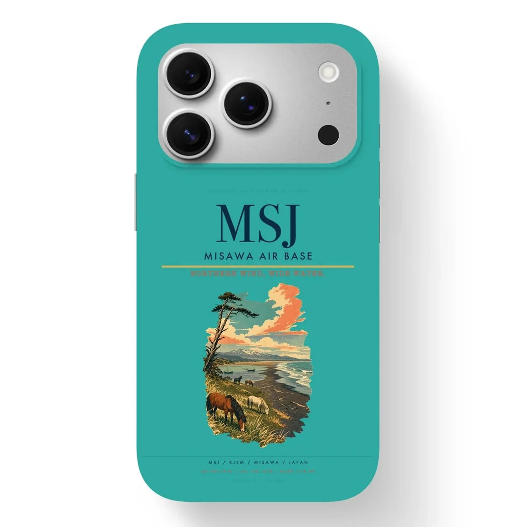 Misawa Airport (MSJ) design on turquoise iPhone 17 Pro MagSafe case