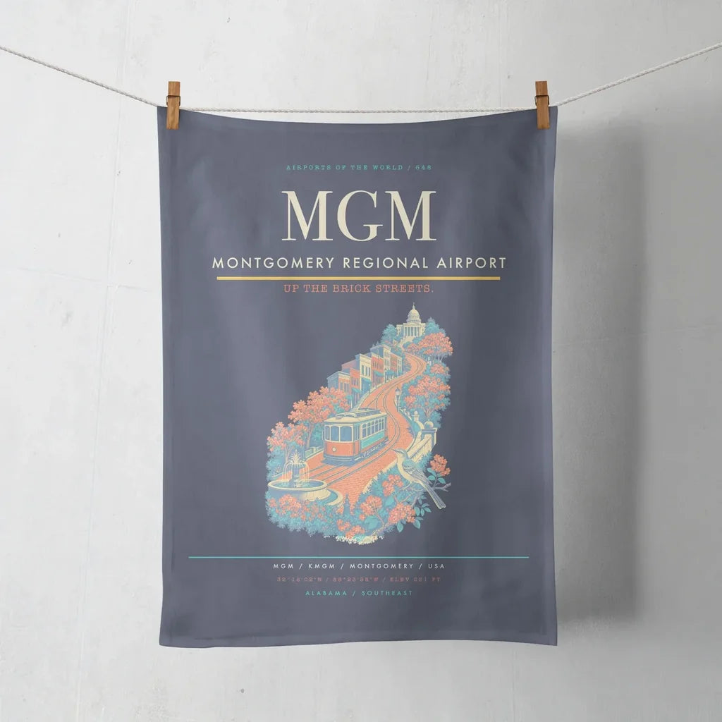 Montgomery Regional Airport (MGM) design on navy blue towel