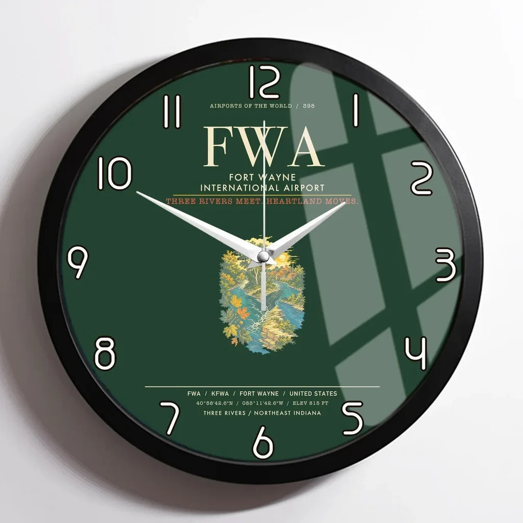 Fort Wayne International Airport FWA Wall-Clock Framed - Dark Green
