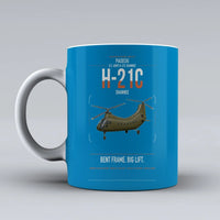Thumbnail for Piasecki H-21C Shawnee design on turquoise ceramic mug, double-side print