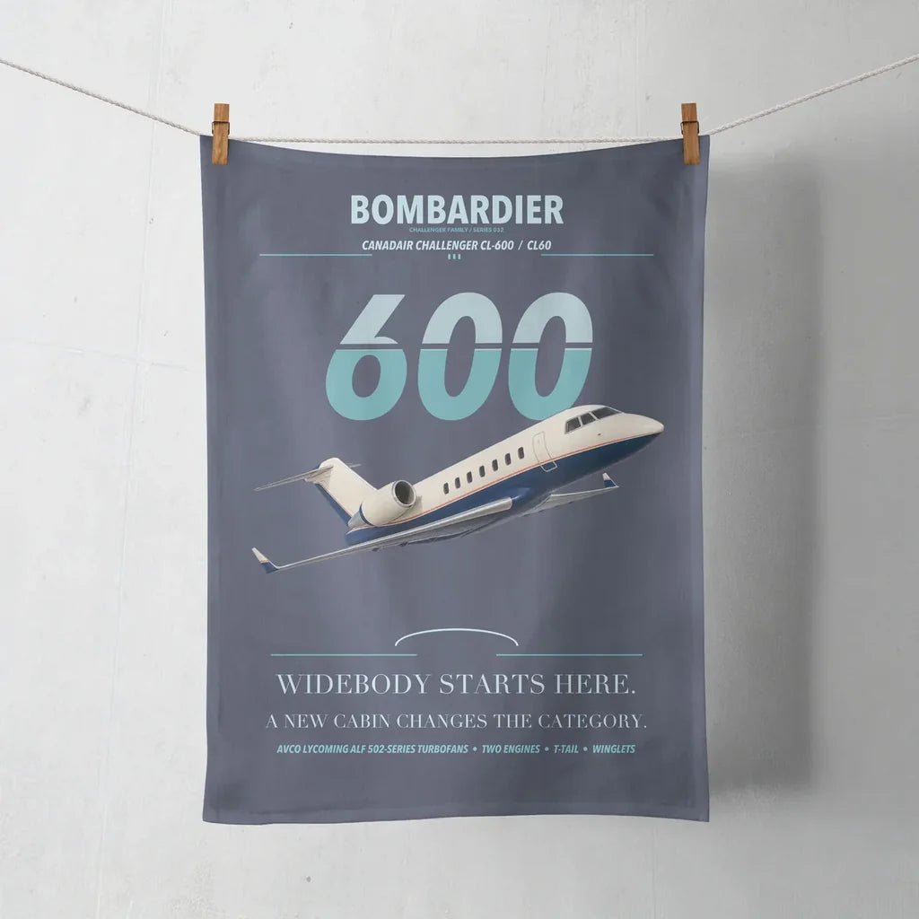 Bombardier Challenger 600 design on navy blue towel