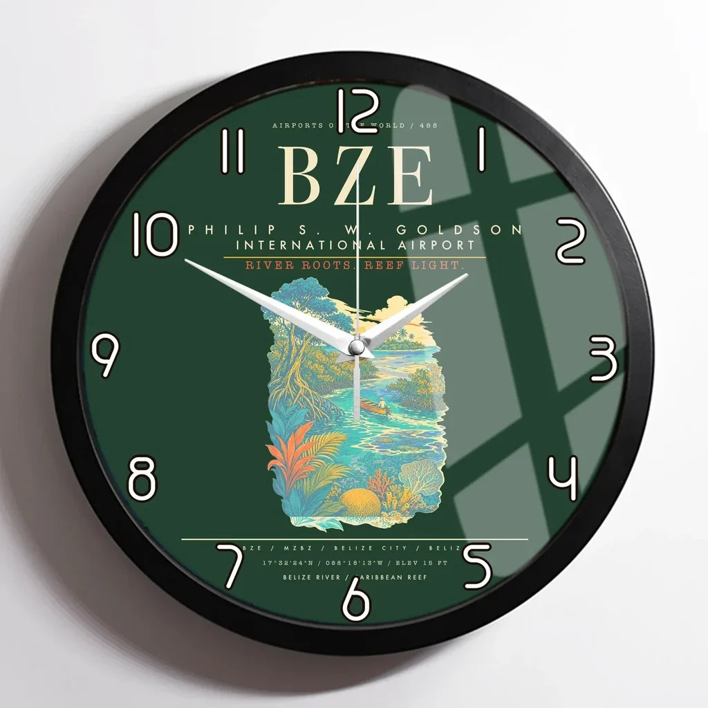 Philip S. W. Goldson International Airport BZE Wall-Clock Framed - Dark Green