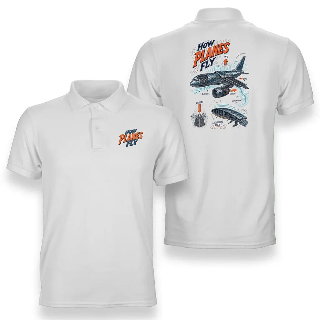 SIGNAL 616 - How Planes Fly V2 - Double-Side Polo design on white double side polo