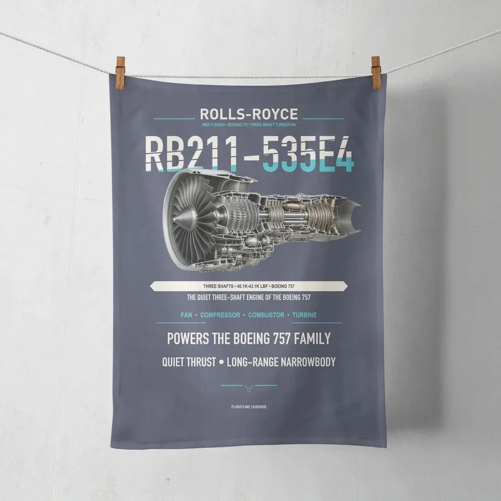 RB211-535E4 design on navy blue towel