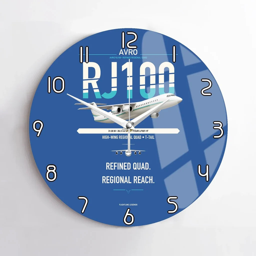 Avro RJ100 design on blue no frame wall clock