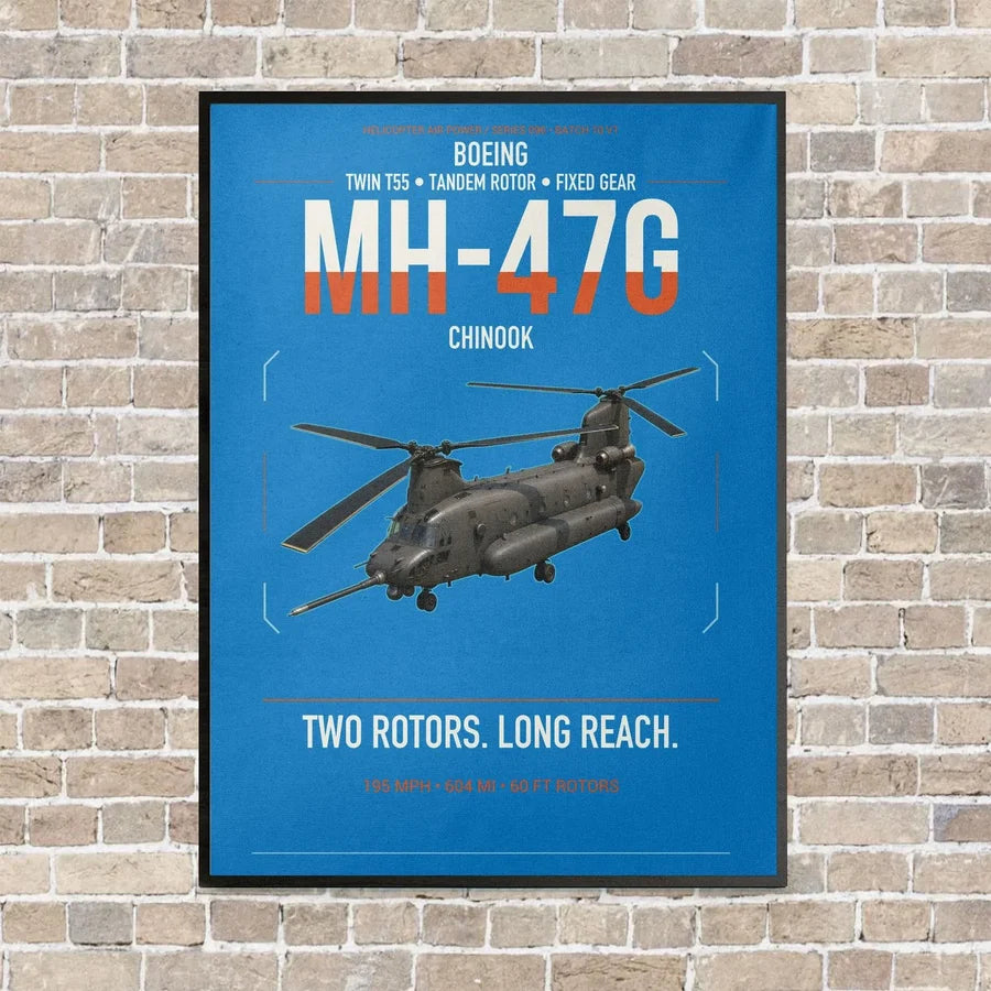 Boeing MH-47G Chinook vertical canvas print - framed - turquoise background