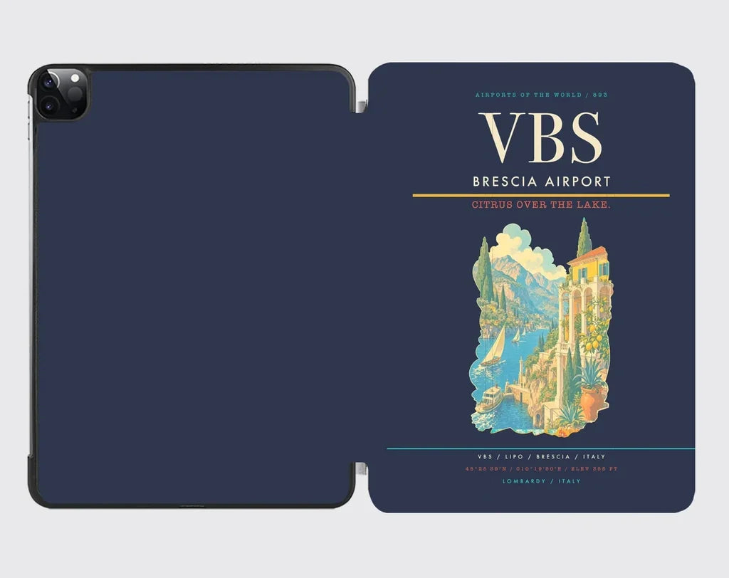 Brescia Airport (VBS) design on navy blue ipad tablet case