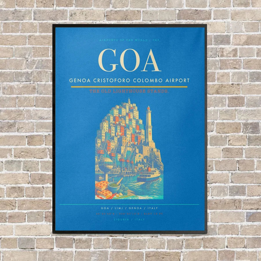 Genoa Cristoforo Colombo Airport GOA vertical canvas print - framed - turquoise background