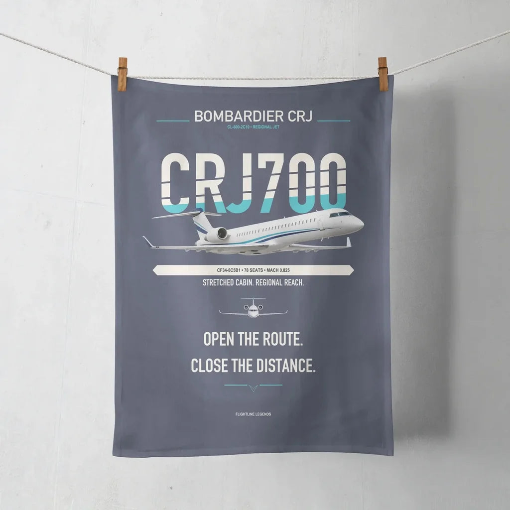 Bombardier CRJ700 design on navy blue towel