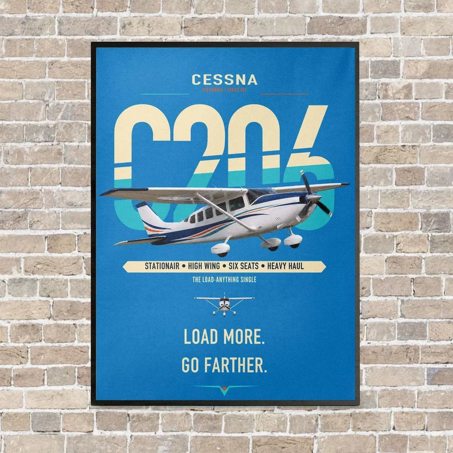 Cessna 206 Stationair vertical canvas print - framed - turquoise background