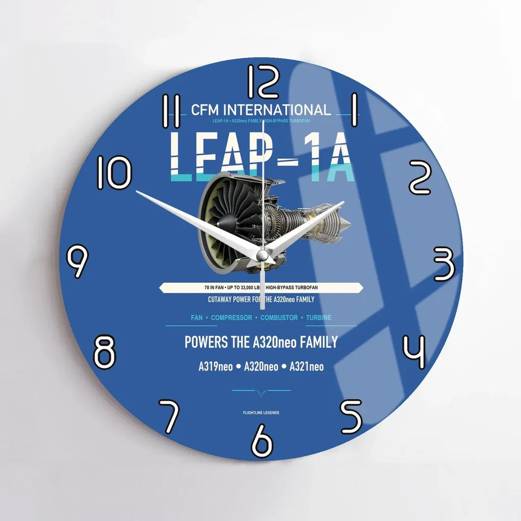 CFM LEAP-1A design on blue no frame wall clock