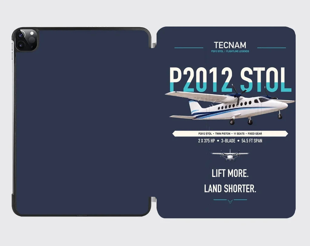 Tecnam P2012 STOL design on navy blue ipad tablet case