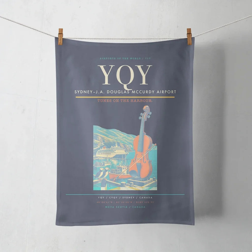 Sydney–J.A. Douglas McCurdy Airport (YQY) design on navy blue towel