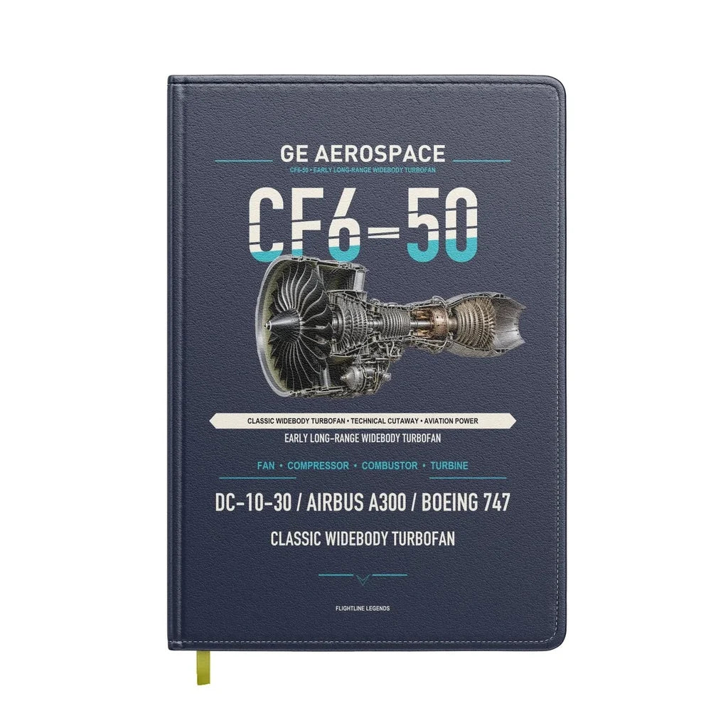 CF6-50 design on navy blue notebook