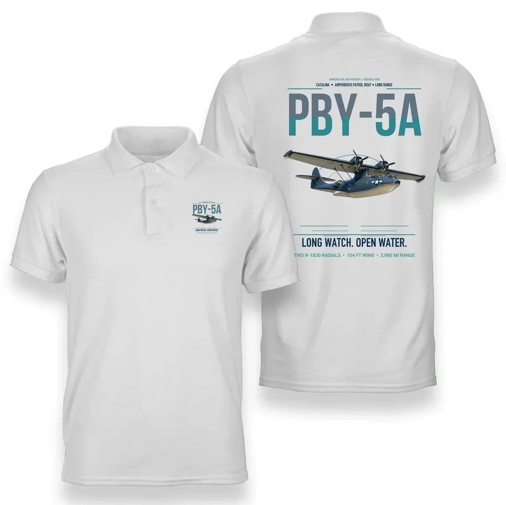 PBY-5A Catalina design on white double-side polo t-shirt, double-side print