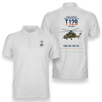 Thumbnail for Turkish Aerospace T129 ATAK Phase 2 design on white double-side polo t-shirt, double-side print