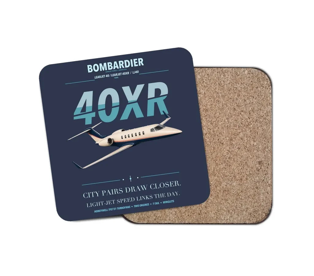 Bombardier Learjet 40XR design on navy blue 1 piece coaster