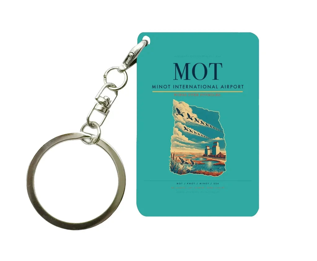 Minot International Airport (MOT) design on turquoise key chain