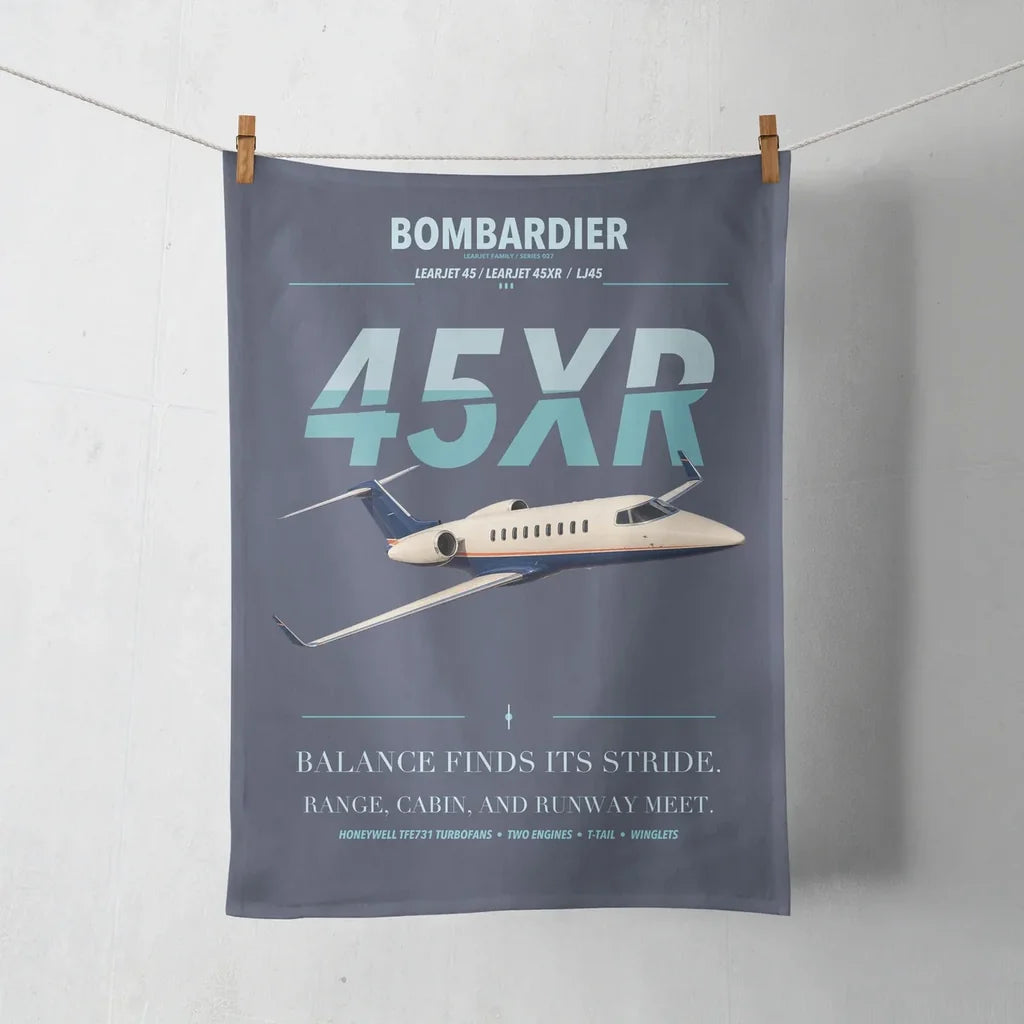 Bombardier Learjet 45XR design on navy blue towel