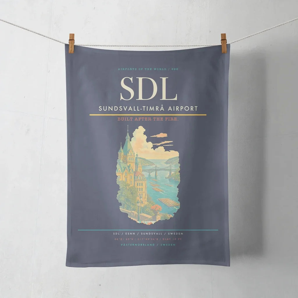 Sundsvall-Timrå Airport (SDL) design on navy blue towel