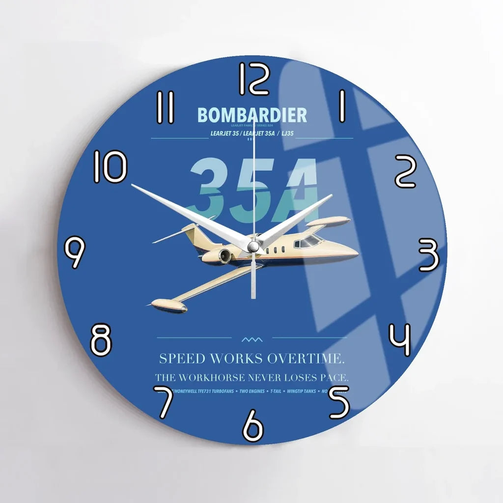 Bombardier Learjet 35A design on blue no frame wall clock