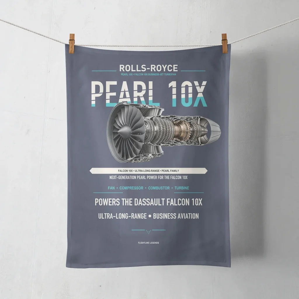 PEARL 10X design on navy blue towel