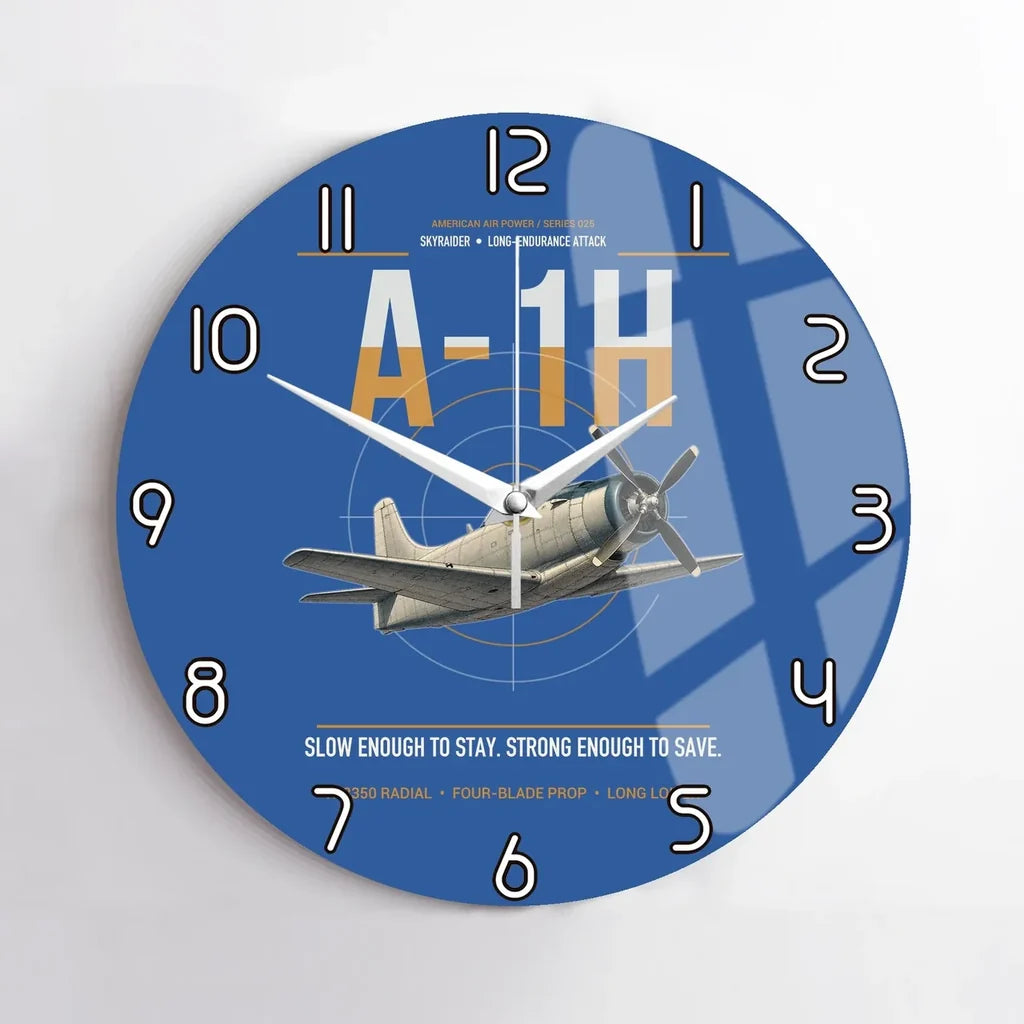 A-1H Skyraider design on blue no frame wall clock