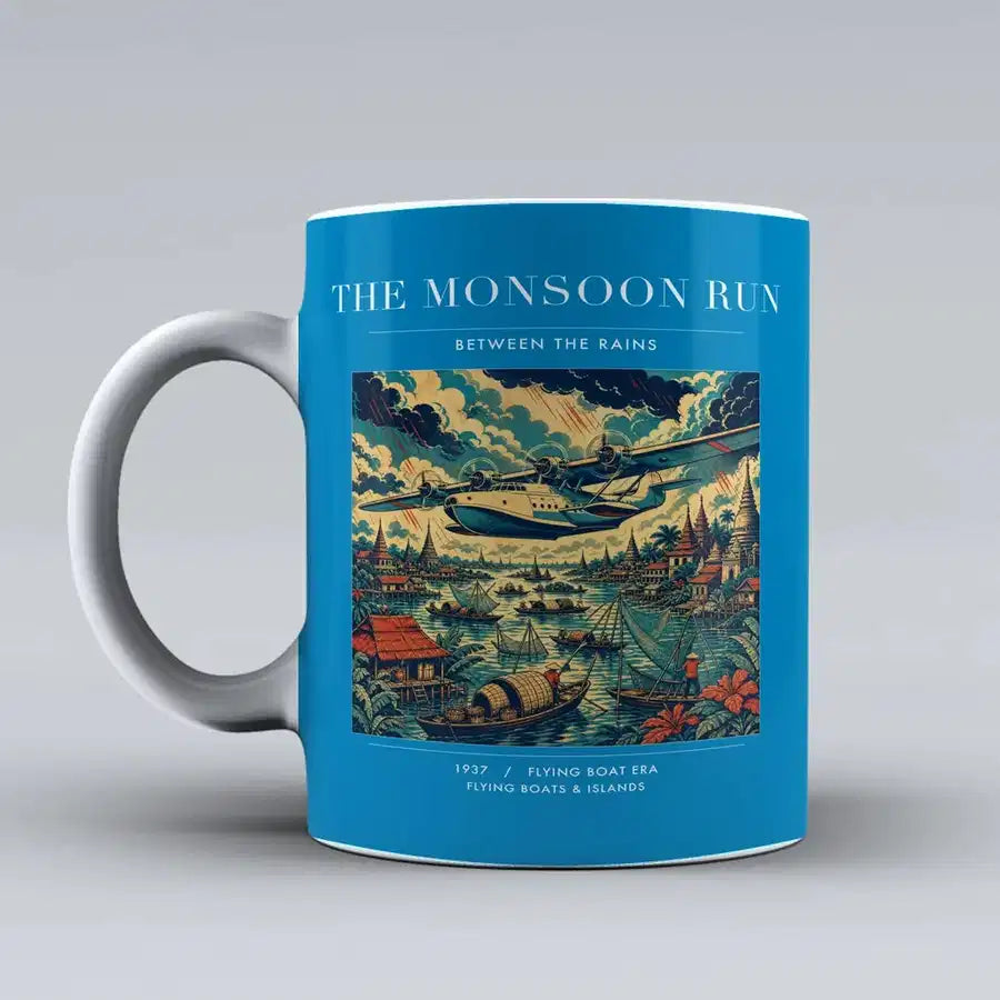 VINTAGE G4061 - The Monsoon Run - Ceramic Mug design on turquoise