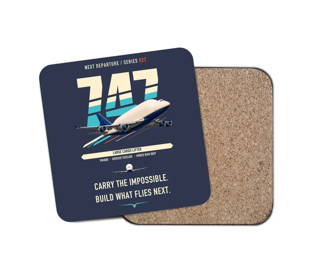 Boeing 747-400 Dreamlifter design on navy blue 1 piece coaster