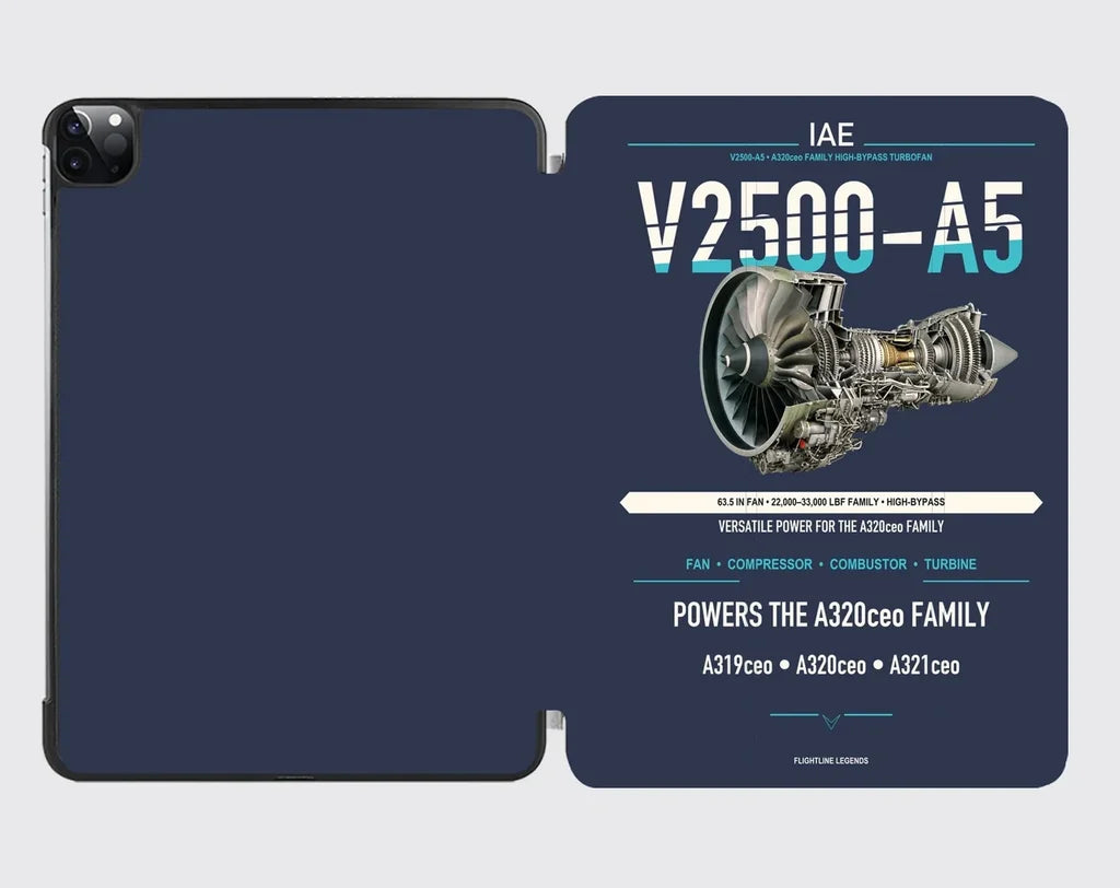 V2500-A5 design on navy blue ipad tablet case