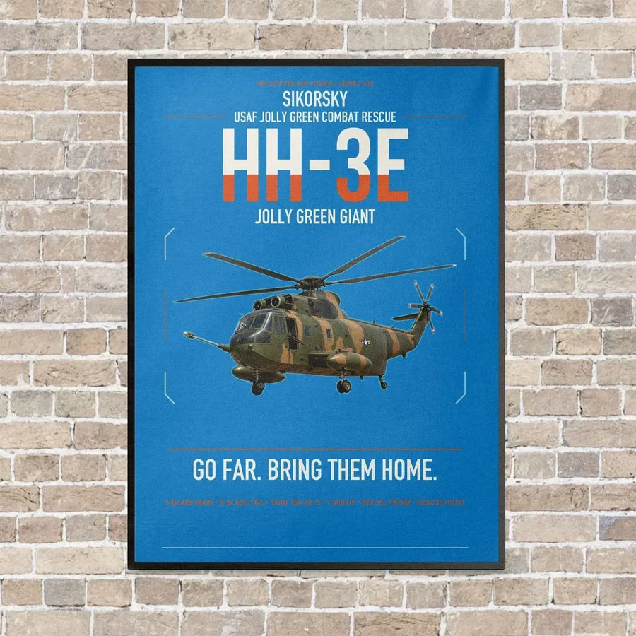 Sikorsky HH-3E Jolly Green Giant vertical canvas print - framed - turquoise background