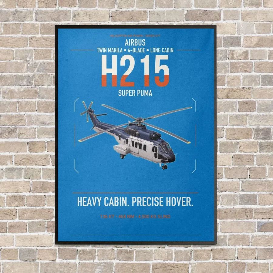 Airbus H215 vertical canvas print - framed - turquoise background