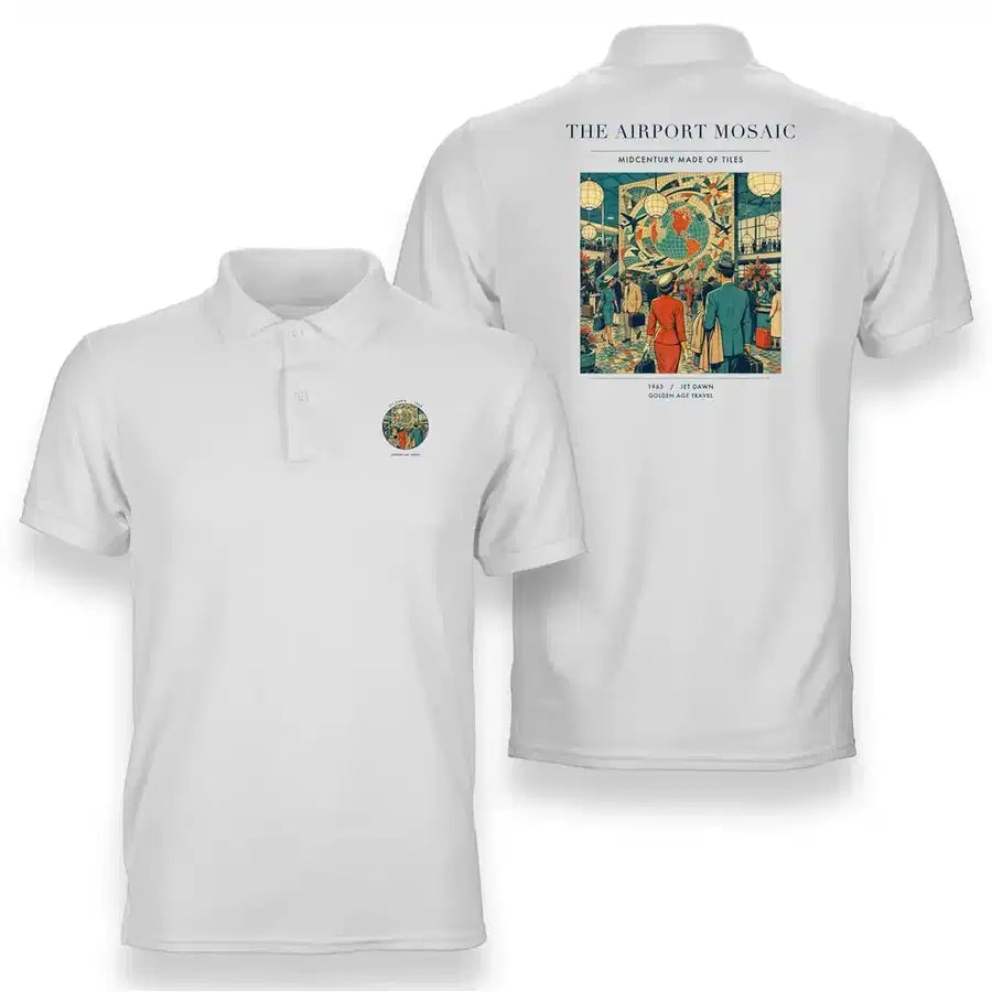 VINTAGE G4132 - The Airport Mosaic - Double-Side Polo T-Shirt design on white