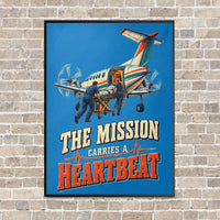 Thumbnail for The Mission Carries A Heartbeat vertical canvas print - framed - turquoise background