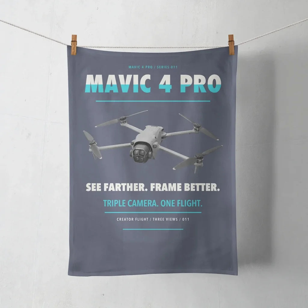 DJI Mavic 4 Pro design on navy blue towel