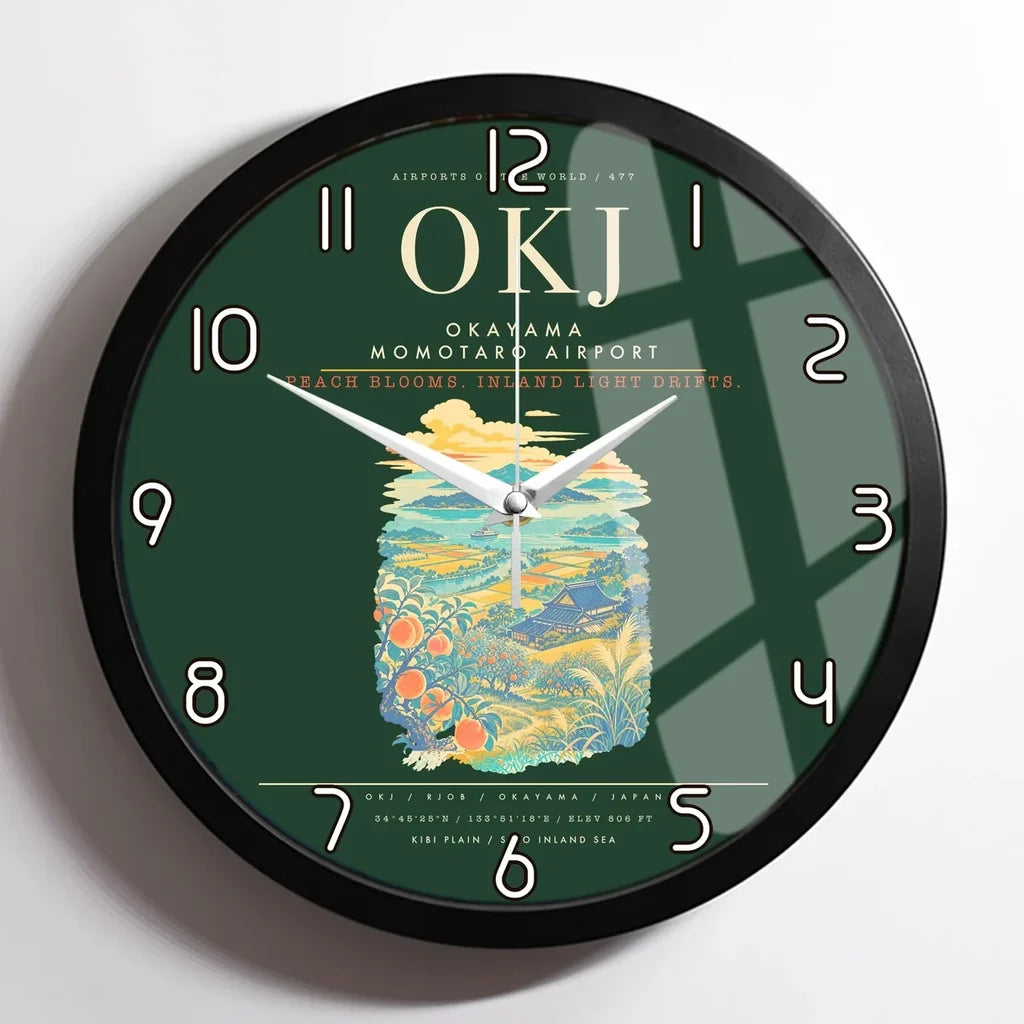 Okayama Momotaro Airport OKJ Wall-Clock Framed - Dark Green