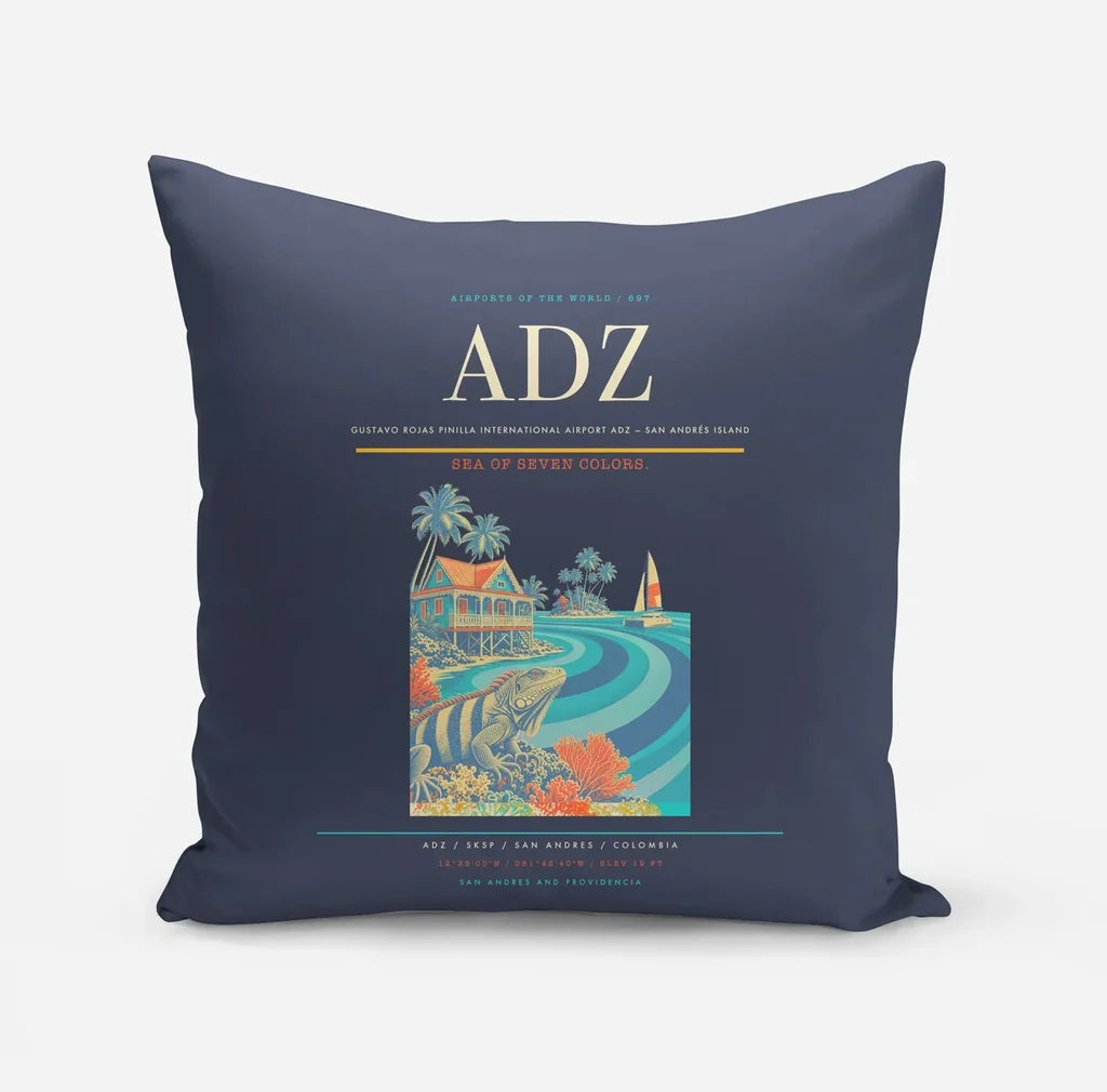 Gustavo Rojas Pinilla International Airport (ADZ) design on navy blue pillow
