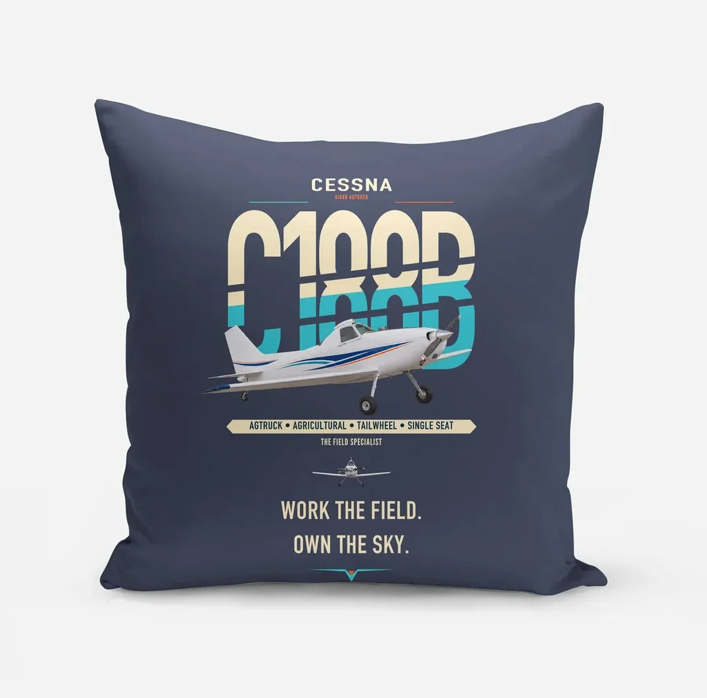 Cessna A188B AgTruck design on navy blue pillow