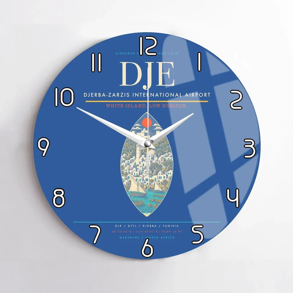 Djerba-Zarzis International Airport (DJE) design on blue no frame wall clock