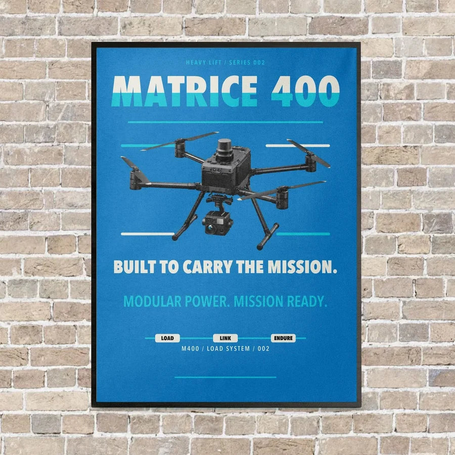 DJI Matrice 400 vertical canvas print - framed - turquoise background