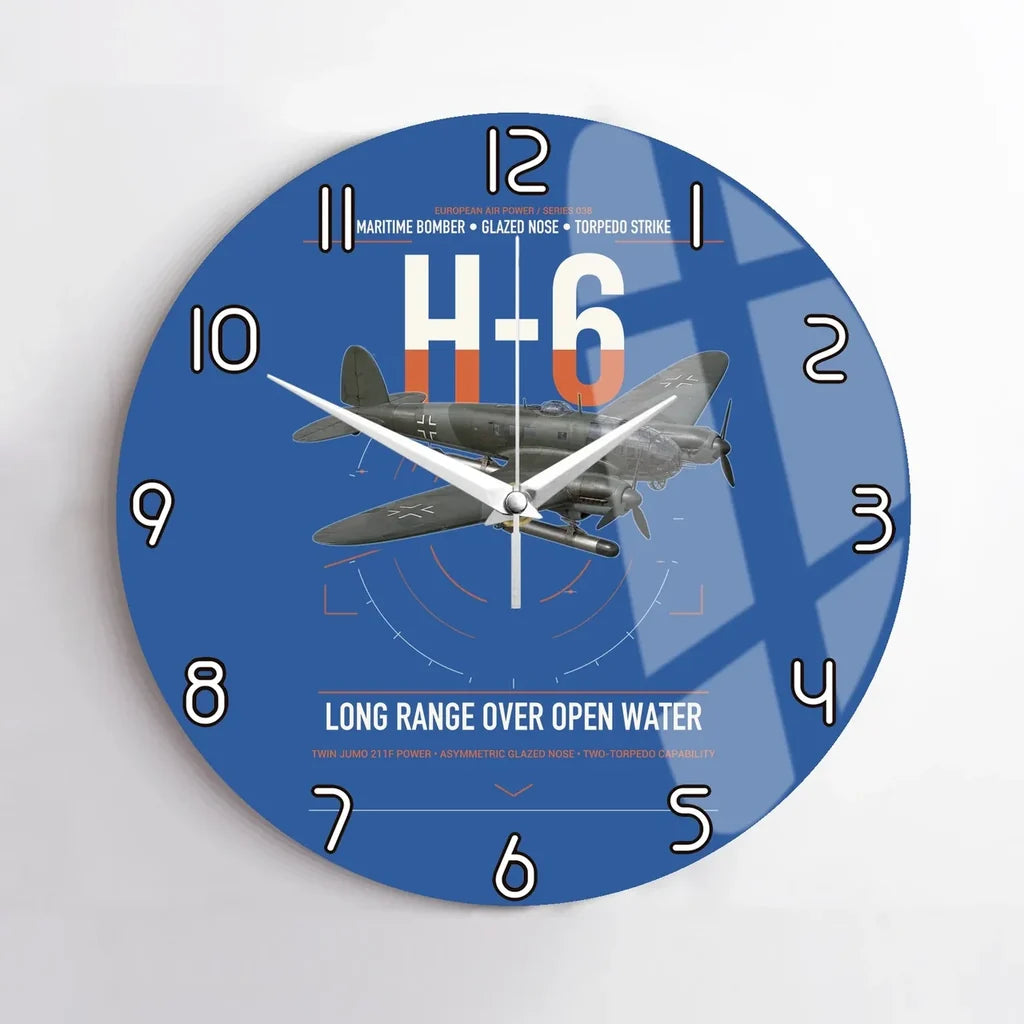 Heinkel He 111H-6 design on blue no frame wall clock