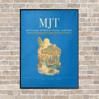Thumbnail for Mytilene International Airport MJT vertical canvas print - framed - turquoise background