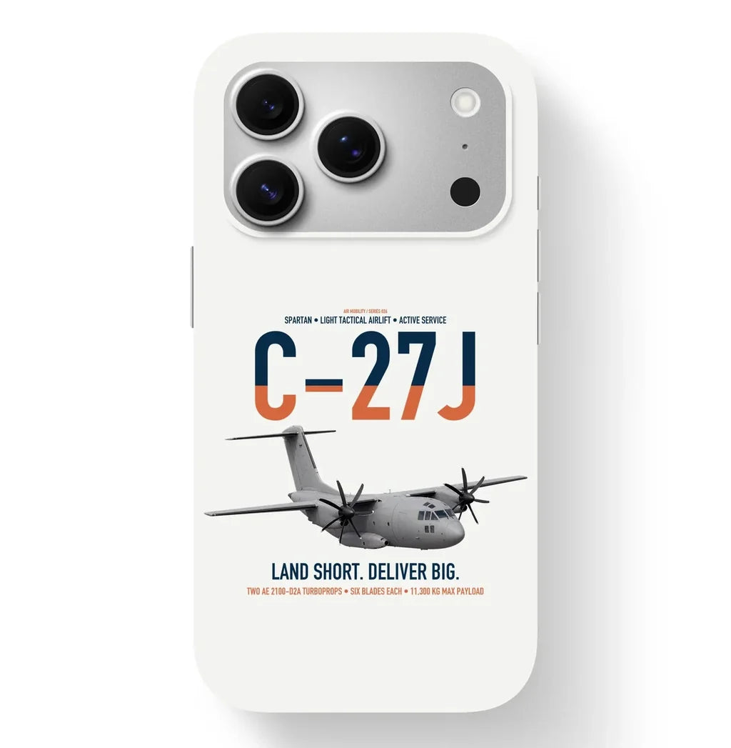 C-27J Spartan design on white magsafe iphone case, for iPhone 17 Pro