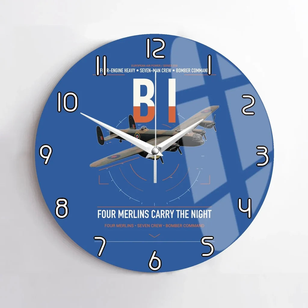 Avro Lancaster B I design on blue no frame wall clock