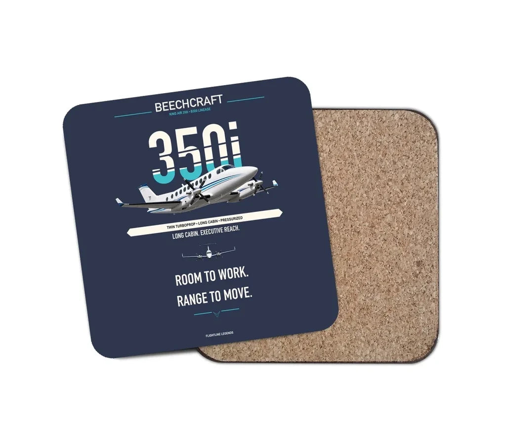 Beechcraft King Air 350i design on navy blue 1 piece coaster