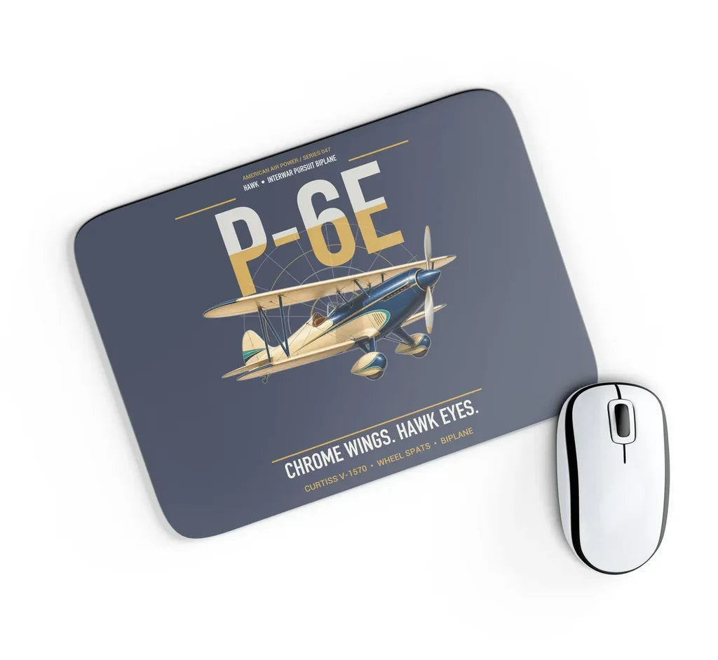 Curtiss P-6E Hawk design on navy blue rectangle mouse pad