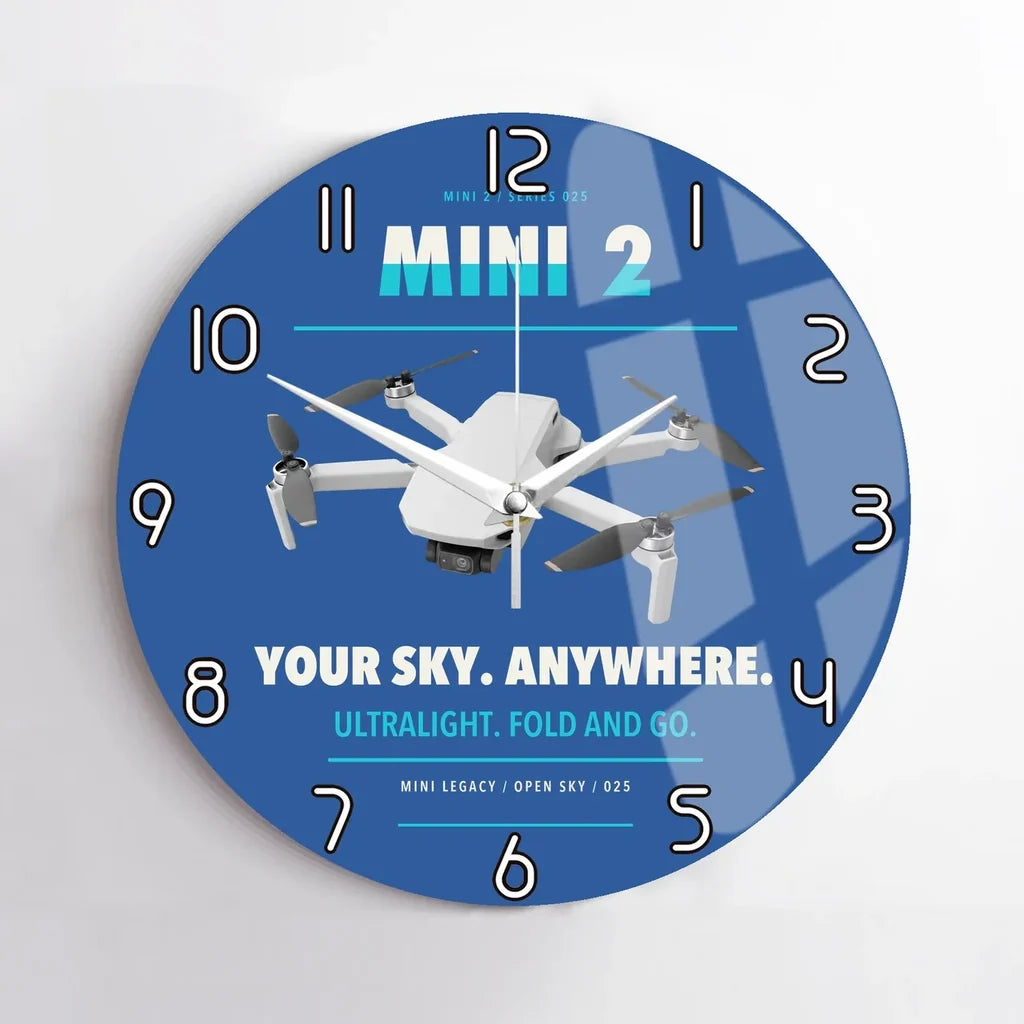 DJI Mini 2 design on blue no frame wall clock