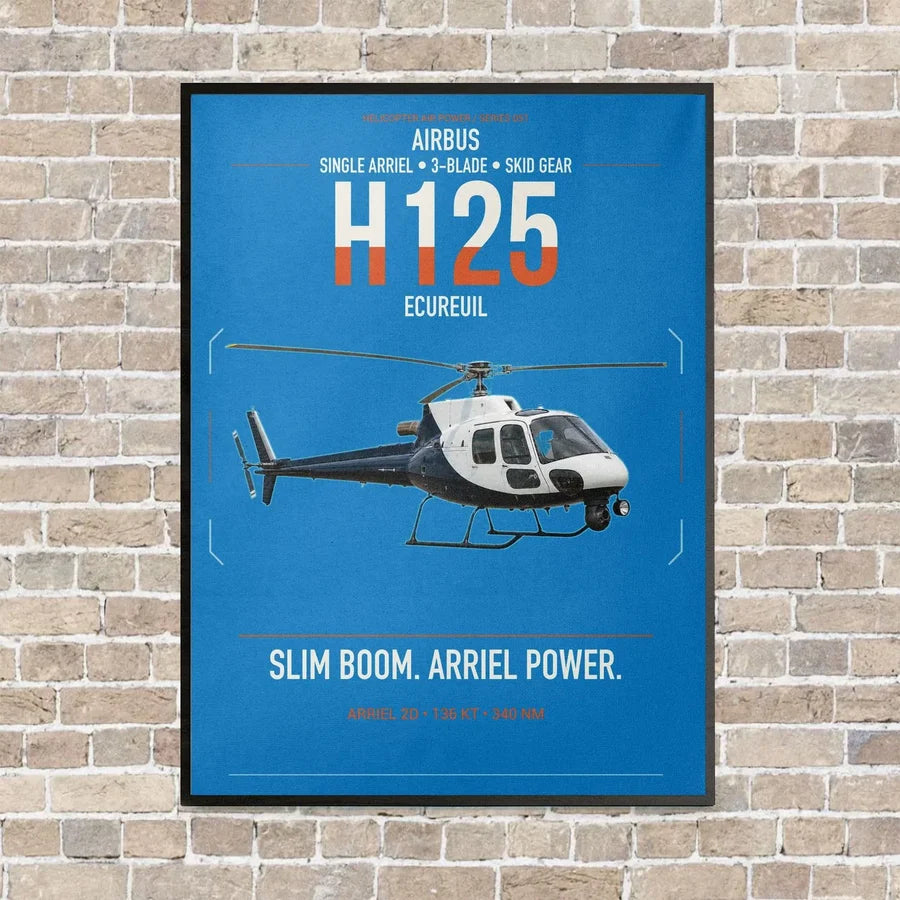 Airbus H125 vertical canvas print - framed - turquoise background